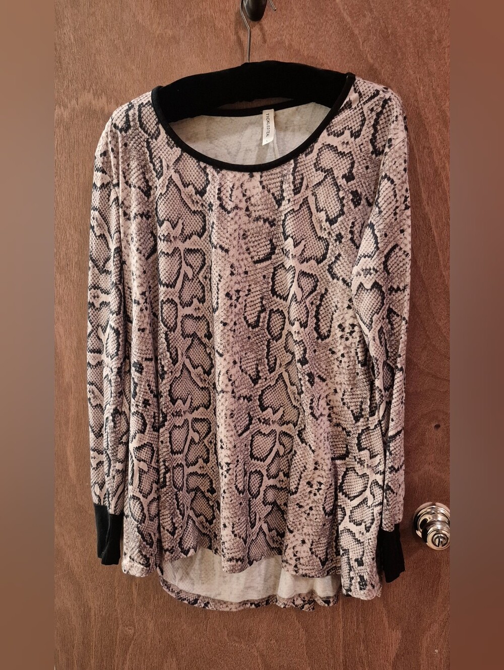 Python-Pattern Long Sleeve Top in Beige and Black